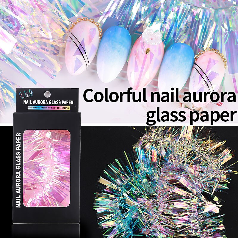 Onregelmatige Gebroken Aurora Spiegel Effect Nail Art Folie Glas Papier Kleurrijke Shimmer Nail Sticker Manicure Decoratie Decal Gereedschap
