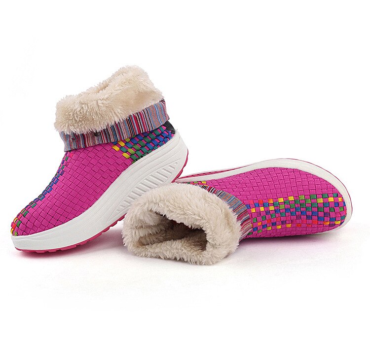 SWYIVY Women Toning Shoes Winter Warm Velvet Hand-woven Swing Shoes Chinese Style Platform Soft Slimming Shoes For Females: Pink / 39