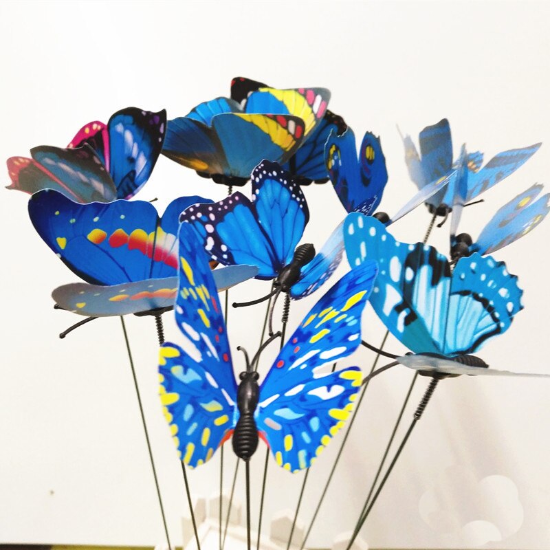 Colourful Garden Plastic Butterflies On Sticks Dancing Flying Fluttering Butterfly DIY Art Ornament Vase Lawn Garden Decoration