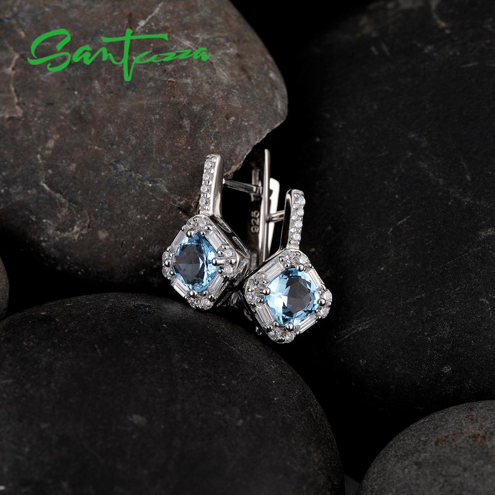 SANTUZZA Silber Ohrringe Für Frauen Authentische 100% 925 Sterling Silber blendend Kissen Blau Kristall Ohrringe Modeschmuck