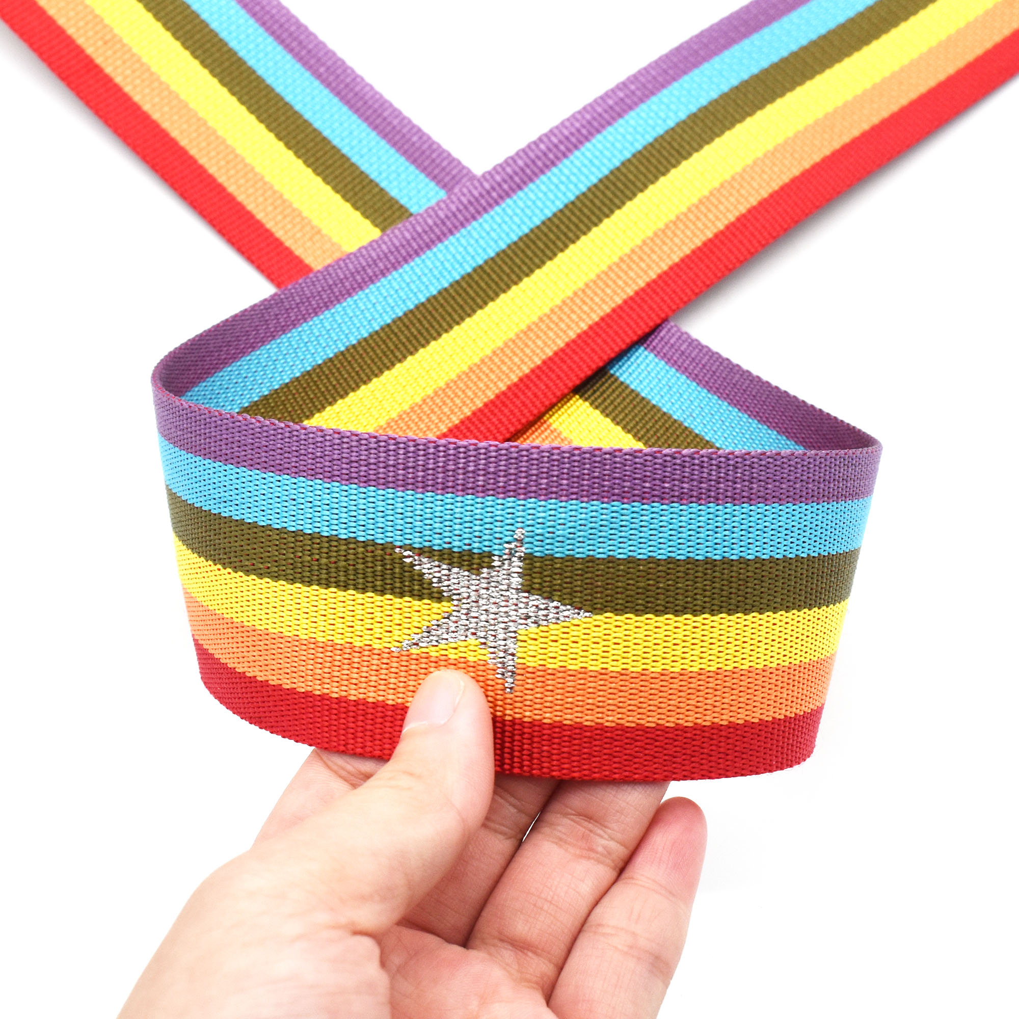 2 &quot;Regenboog Singels Met Ster Patroon Strap Webbing Heavy Duty Belt Bag Strap Portemonnee Singels Hond Kraag Geweven Riem 1/2/3/5Yards: 3 yards