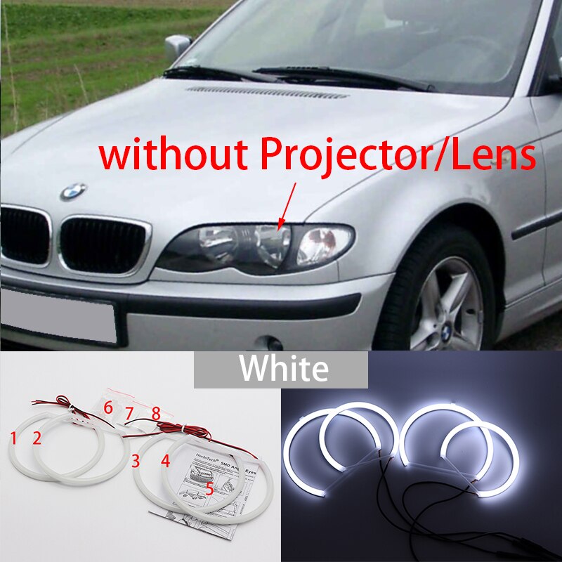 WHITE LED Headlight Halo Angel Demon Eyes Kit angel eyes light for BMW 3 series E46 sedan touring wagon coupe compact 1998-2005: 2. Without Lens W