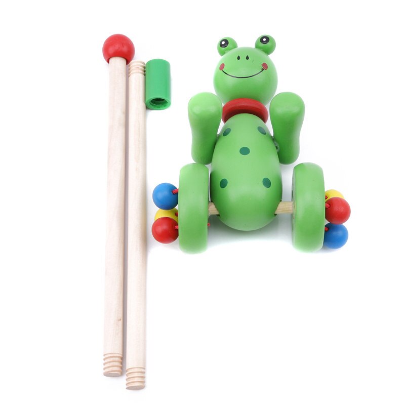 Grappige Houten Auto Speelgoed Kinderen Houten Speelgoed Leuke Cartoon Dieren Kids Baby Puzzel Trolley Winkelwagen Speelgoed Hout Duwen Speelgoed: Frog