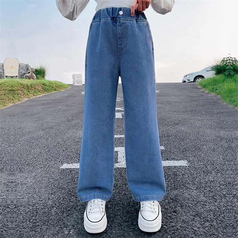 Jean Large Pour Fille Enfant - Pantalon Baggy Denim Vintage Taille Haute élastique - Style Y2K école - Taille 8-14 Ans Environ