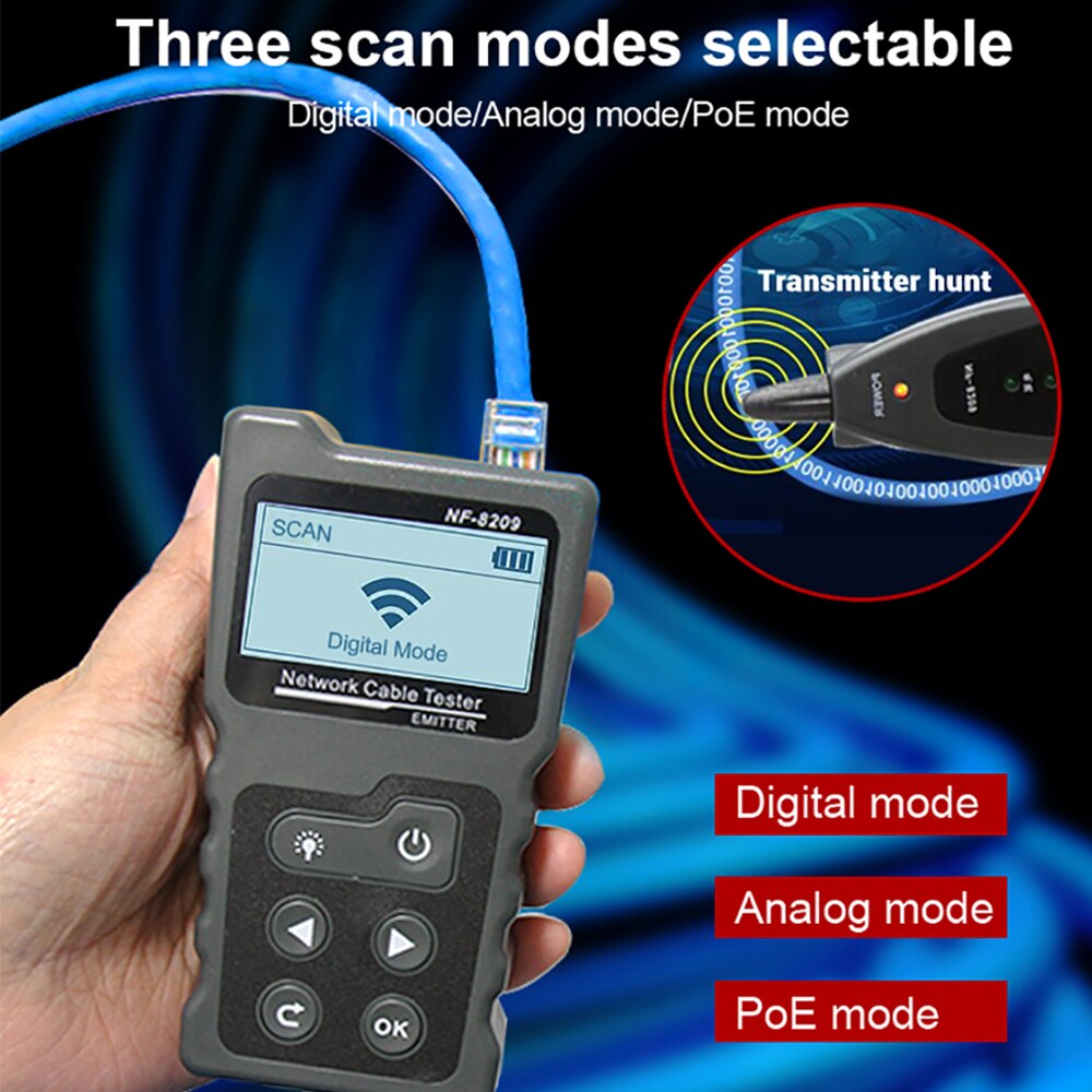 KKmoon LCD Netzwerk Kabel Tester Draht Tracker PoE Prüfer Inline PoE Spannung und Strom Tester mit Kabel Tester mit Beleuchten