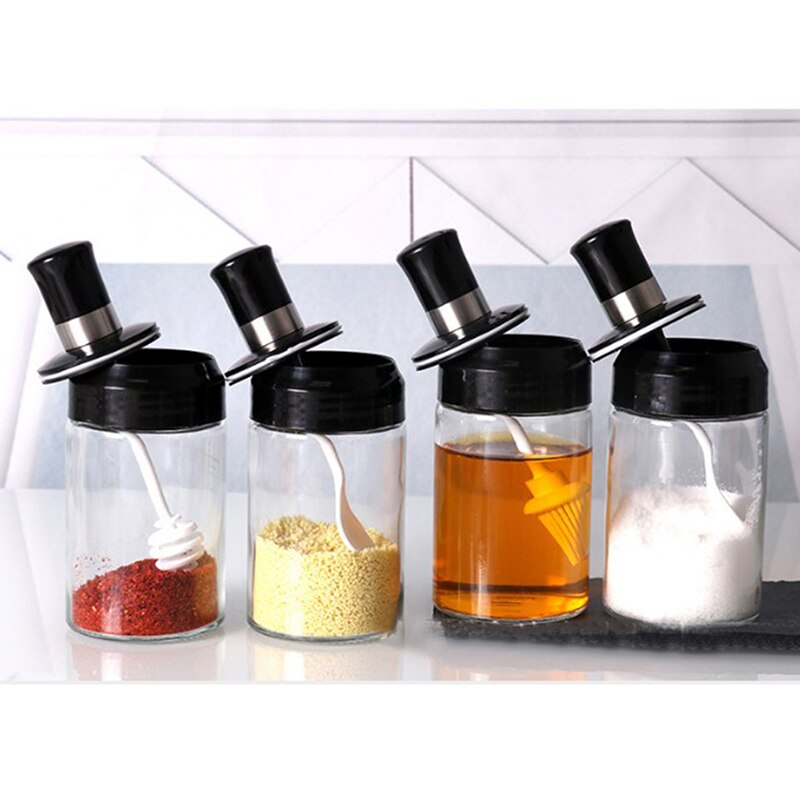 Transparente Küche Liefert Glas Gewürz Glas Für Salz Zucker Pfeffer Pulver Mit Löffel Kunststoff Gewürz Flasche Salz Lagerung Kasten