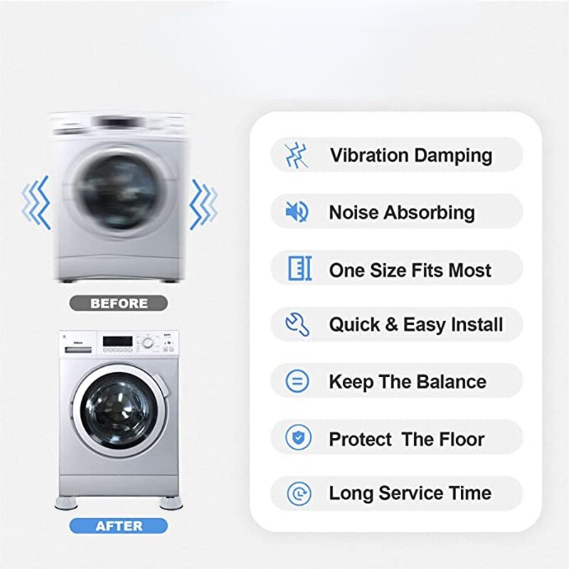 4PCS Anti Vibration Washing Machine Feet Pads Rubber Legs Silent Skid Raiser Mat for Washing Machine Support Refrigerator Base