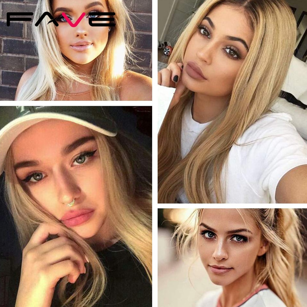 FAVE-Peluca de pelo largo ondulado para mujer, pelo sintético resistente al calor de fibra, con malla frontal, degradado, negro, marrón, Rubio, rojo, gris