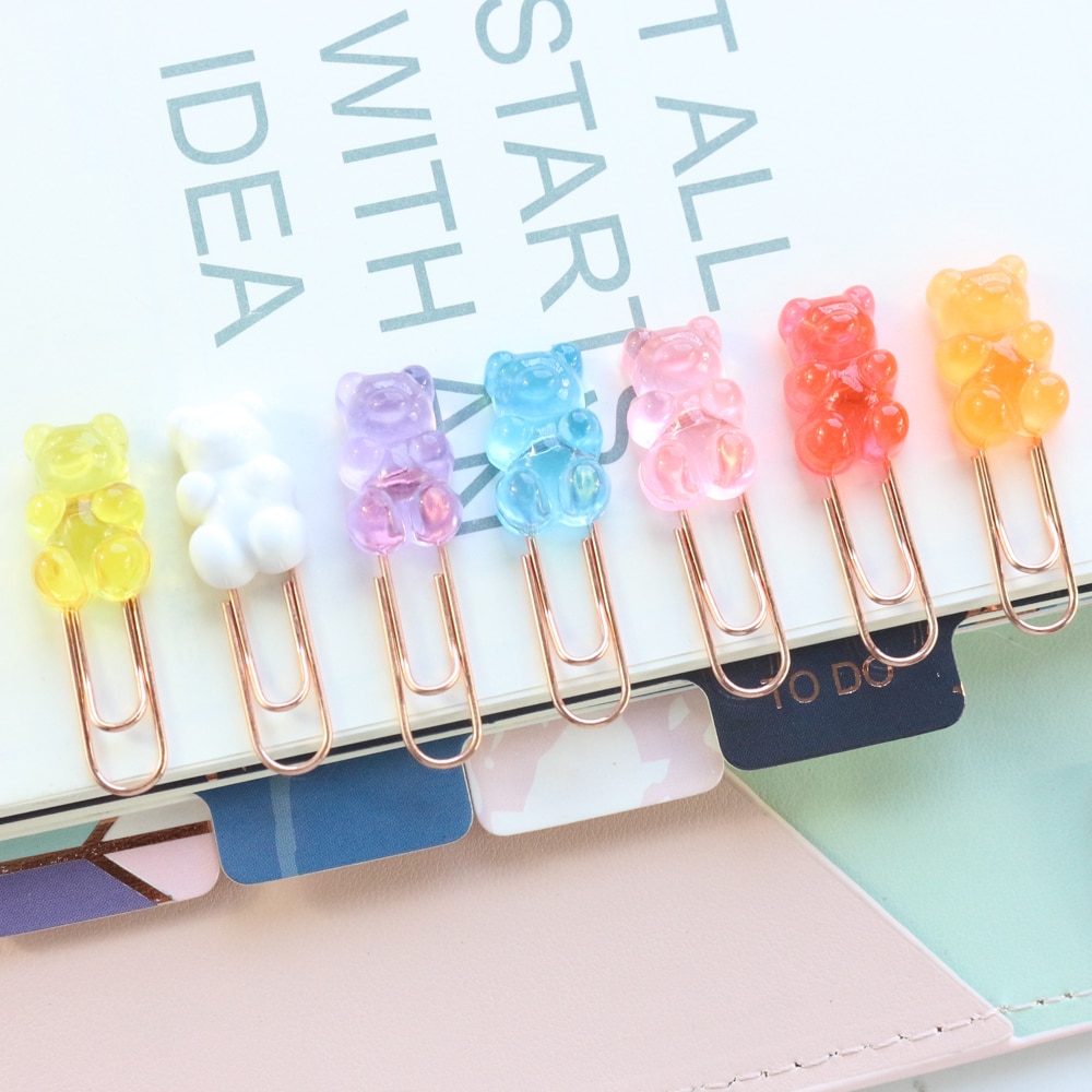 Domikee cute Korean bear shape office school paper clips set student candy memo clips bookmark stationery supplies 6pcs