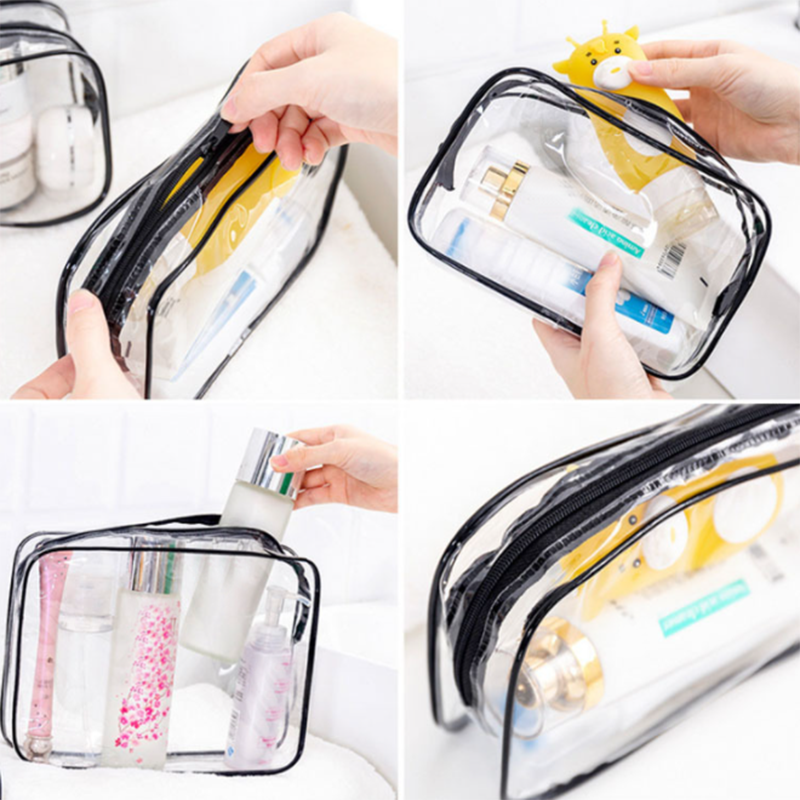 Sac à cosmétiques Transparent en PVC pour femmes, sac de maquillage Transparent à fermeture éclair, étui de beauté, organisateur de maquillage de voyage, rangement de bain, trousse de toilette