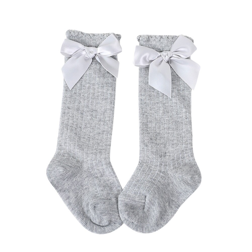 Crianças bebê material meninas meias calcetines arco grande joelho alto longo macio algodão rendas meias meninas presentes navidad socks socks socks socks meias de natal: Gray / S