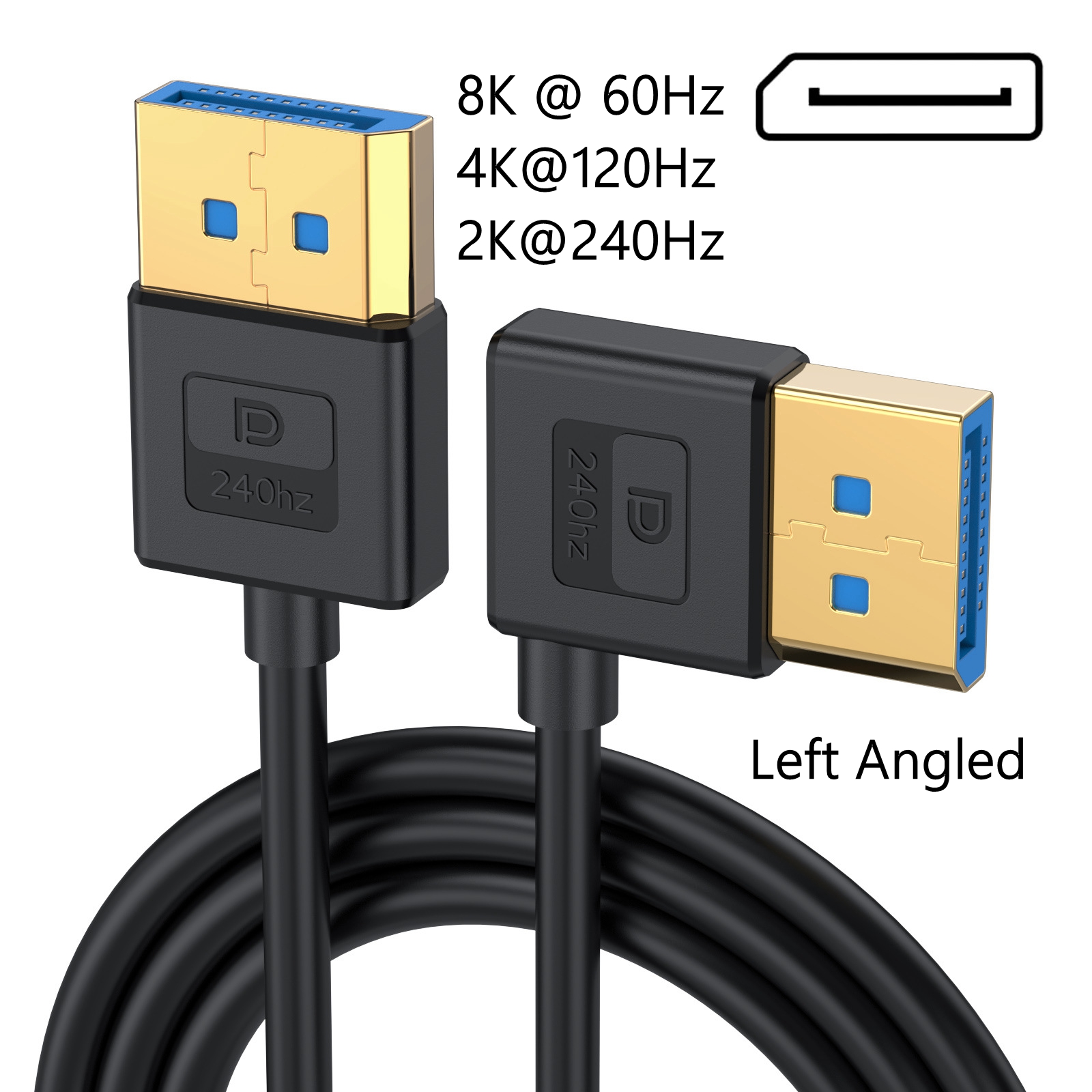 silicone cable Right Angle Displayport 1.4 Cable 90°Angled Displayport Cable 1.4V up to 8K 60Hz 4K/144Hz Supported 32.4Gbps: Blue / 8m