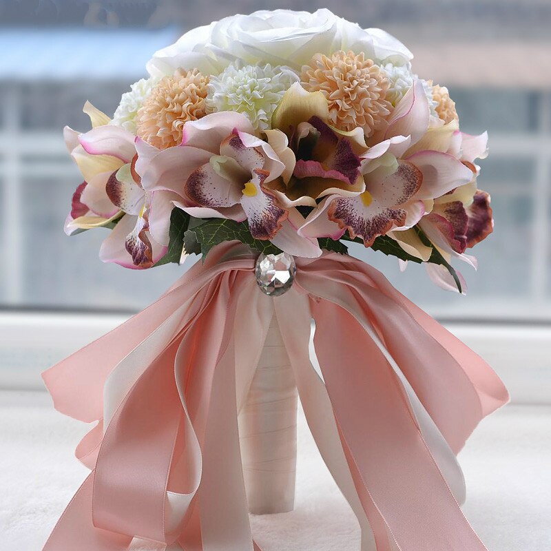 Piękny fioletowy różowy kolor kwiat panny młodej druhny bukiet ślubny sztuczny kwiat róży bukiety ślubne: obrazek kolor 2