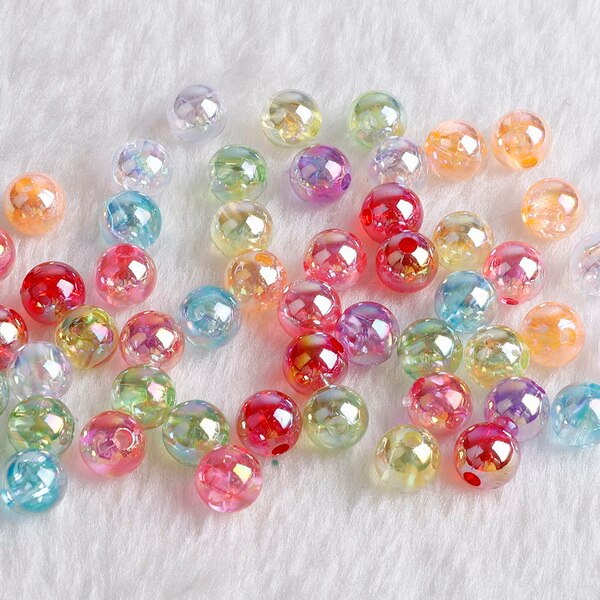 50 ~ 100 Stuks 6 8 10 12mm AB regenboog kleur Ronde Acryl Kraal Losse Spacer Kralen Voor Sieraden maken DIY Armband Bevindingen