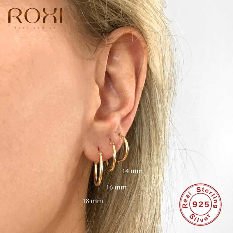 ROXI-Pendientes de aro minimalistas para hombre y mujer, aretes de Plata de Ley 925 con geometría geométrica, Pendientes inusuales, aretes de cartílago