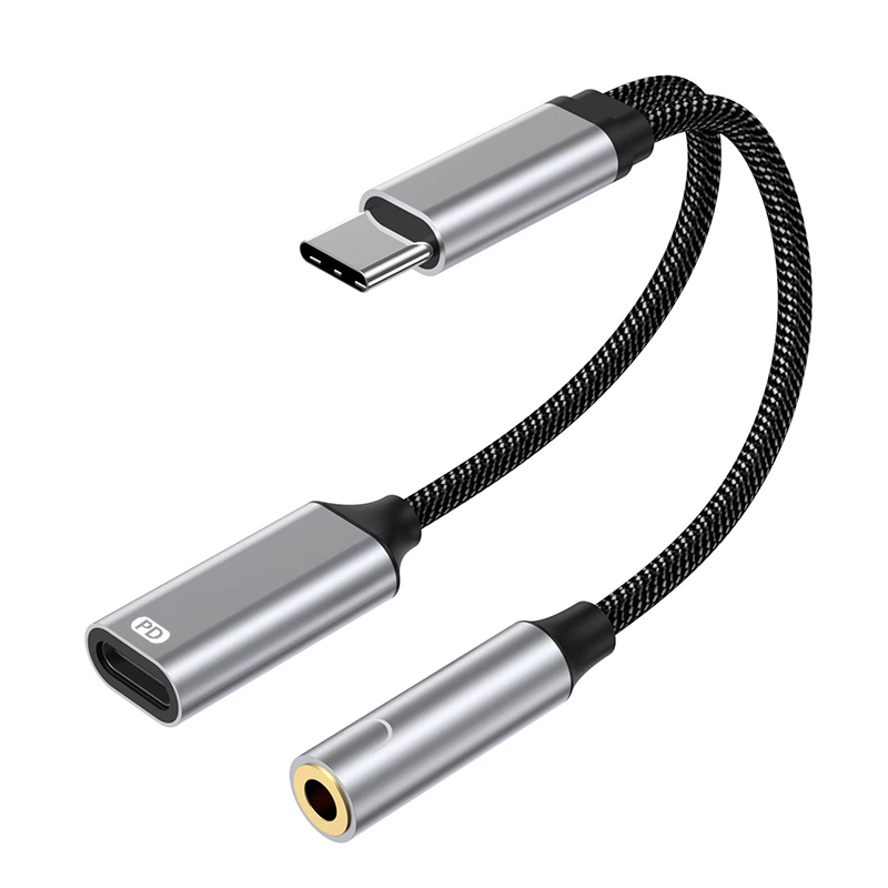 PD 60W USB C naar 3,5 mm AUX-kabelconverter 2 in 1 Type C naar 3 5 Bekabelde hoofdtelefoonaansluiting Adapter Audiokabel voor iPhone Xiaomi Huawei: Default Title