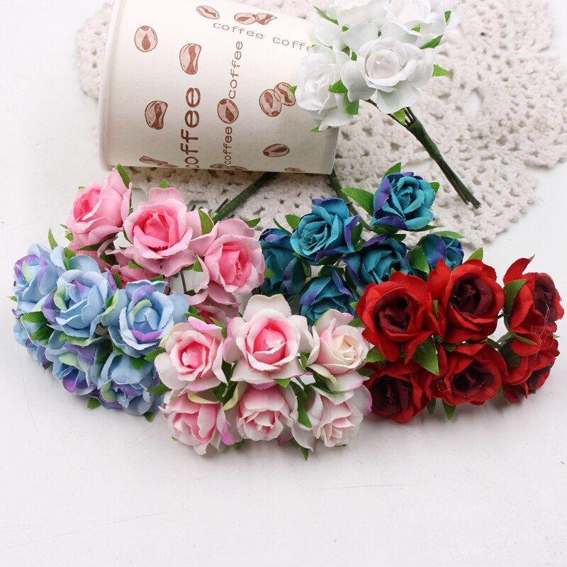 60 stücke Mini Mehrfarbig künstliche seide seide Rose hochzeit dekoration DIY kranz Kasten Clip kunst handgemachte falsche blume dekoration