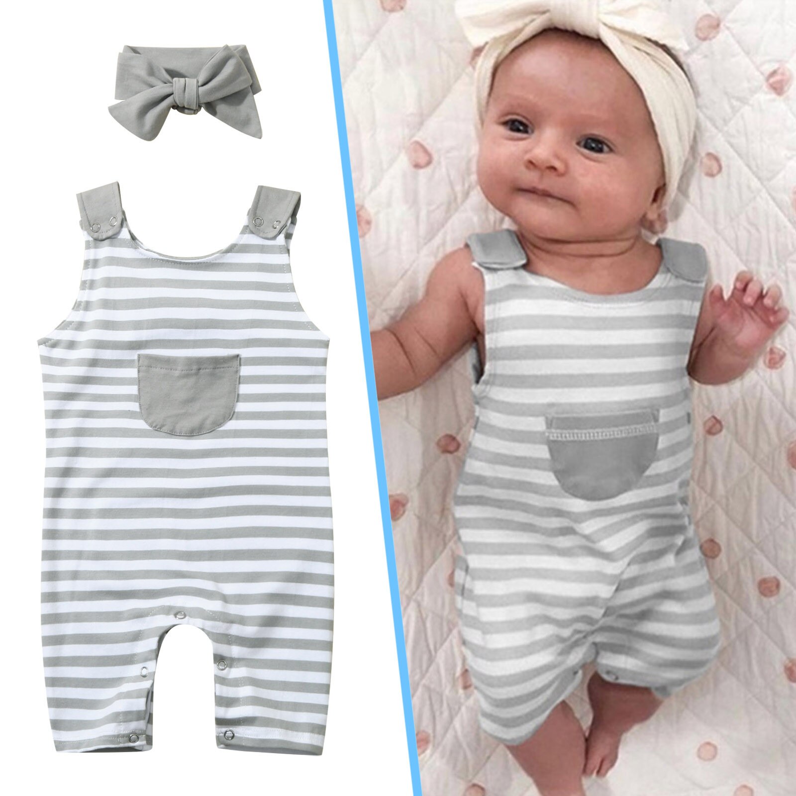 Baby Boys Girls Summer Clothes Striped Pocket Rompers 0-24M Cute Baby Overall Jumpsuit Vacation Clothes Beach Jumpsuit