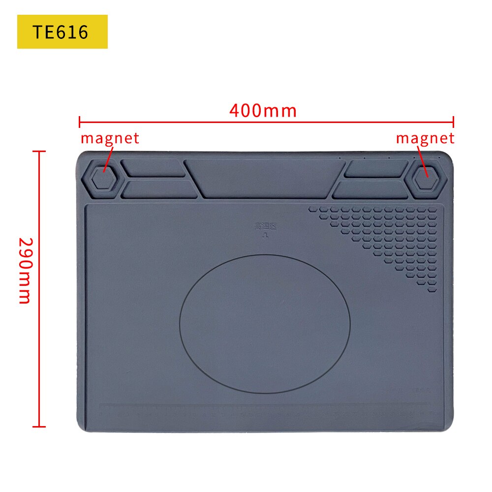S-160 Silicone Pad Desk Platform 45x30cm for Soldering Station Iron Phone PC Repair Mat Magnetic Heat Insulation No Lead: TE-616 400X290