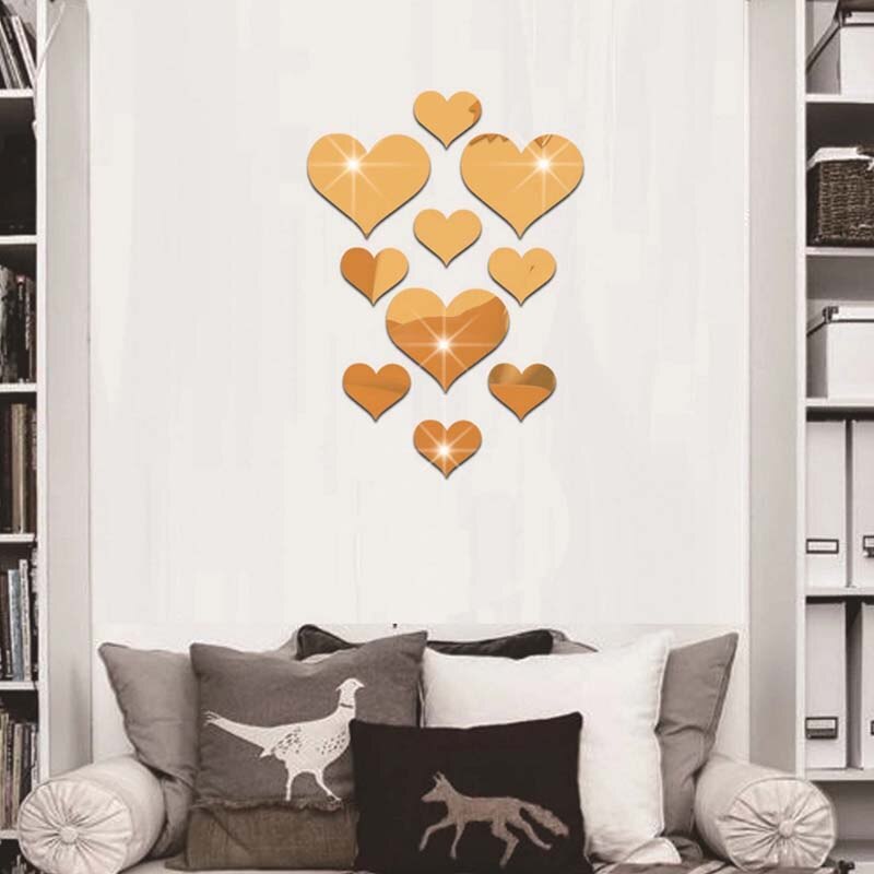 10pcs Love Heart Mirror Wall Sticker Acrylic 3D Mural Decal Removable Bedroom Decoration Wallpaper DIY Decal Art Home Stickers