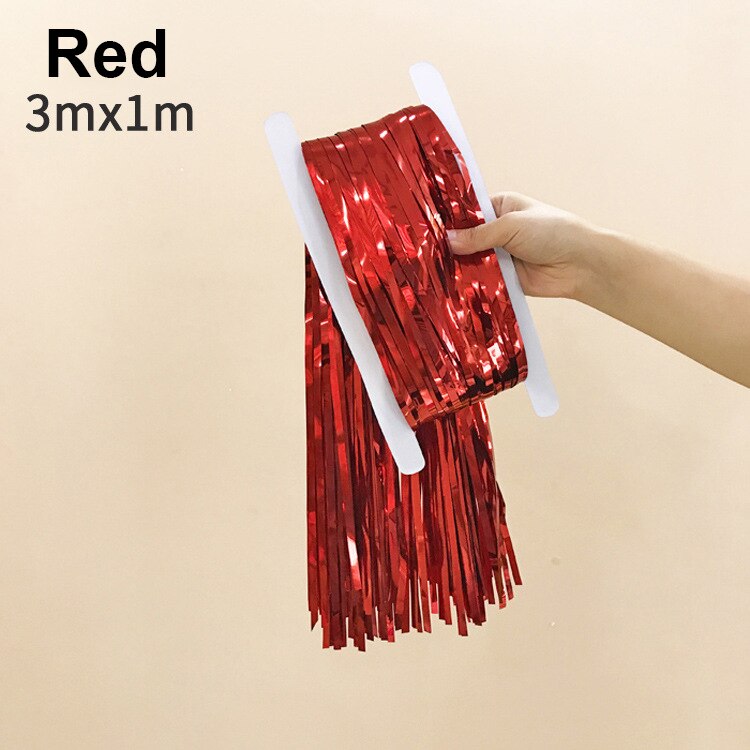 3M Gold Pink Rainbow Sequin Backdrop Foil Fringe Tinsel Curtain Wedding Birthday Party Rain For Decoration PSC55: 3M-Red