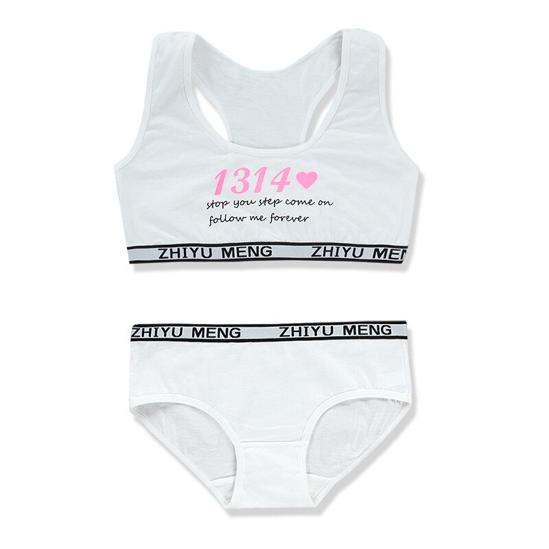 Teen Bra and Panties Set 10 Teenage Clothes Kids Sport Underwear Training Bra for Girls 8-14Y Adolescente Child Underwear 12: white