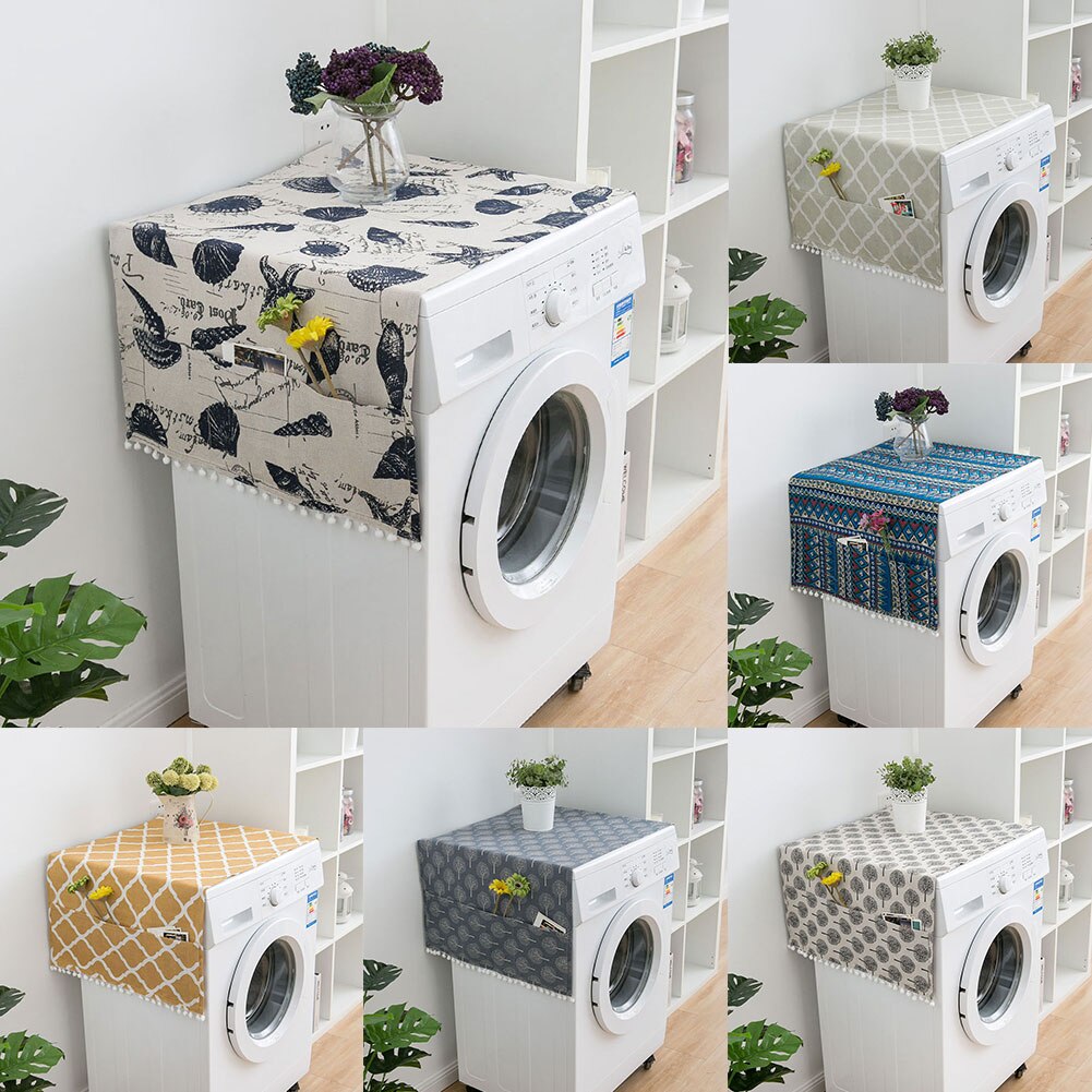 Geometriske rombestøvdæksler vaskemaskine dækker køleskabsstøvbeskytter med lomme bomuldsstøvdæksler rengøring til hjemmet