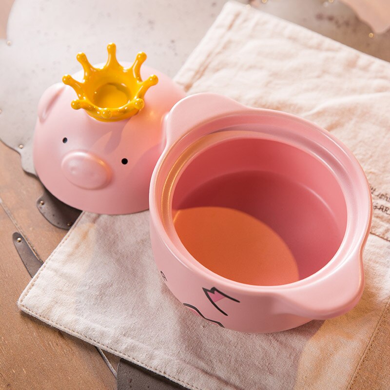 1000Ml Pink Pig High Temperature Resistance Casserole Handle Ceramic Cooker Kitchen Supplies