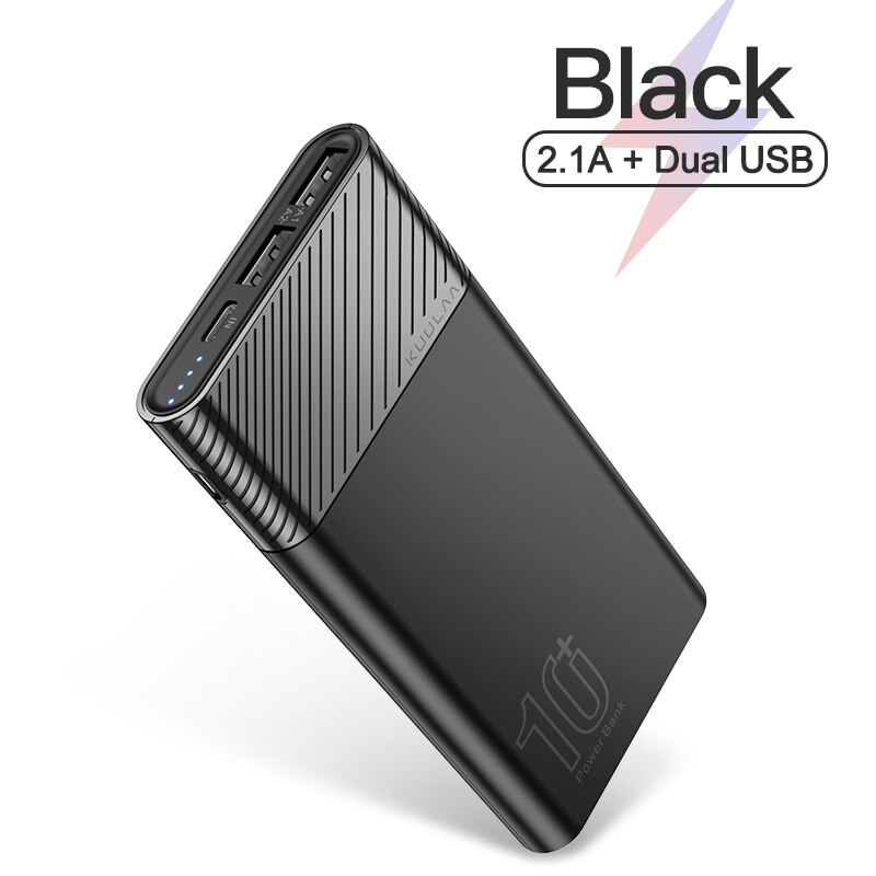 KUULAA PowerBank 10000mAh QC PD 3.0 batterie d'alimentation chargeur portable de charge rapide pour xiaomi mi 9 8 iPhone 11 X batterie à cliquet: 5V 2.1A Black
