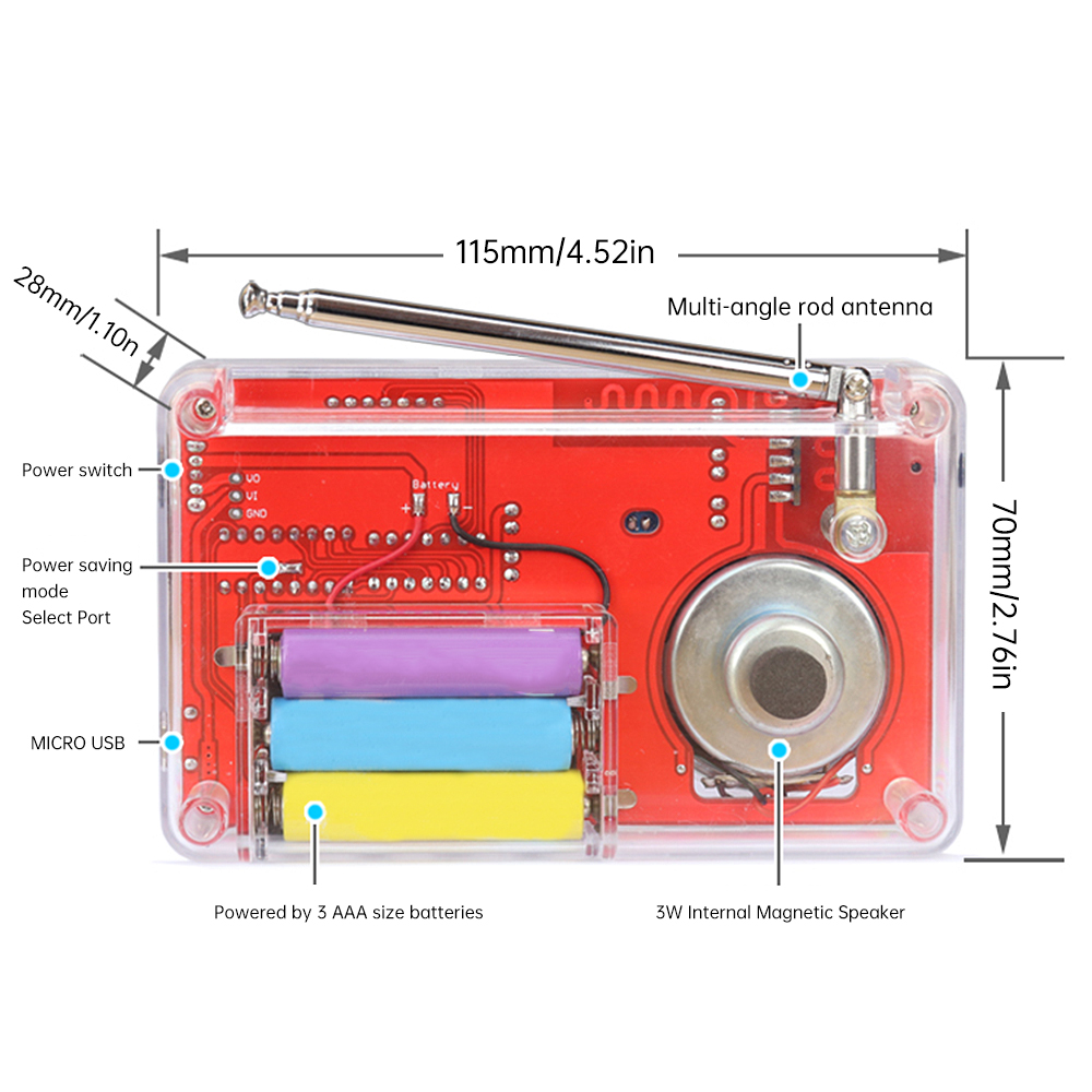 FM Radio DIY Kit 50~108MHz Adjustable Frequency Radio DIY with Speaker Digital Display Multifunction Wireless Radio Receiver
