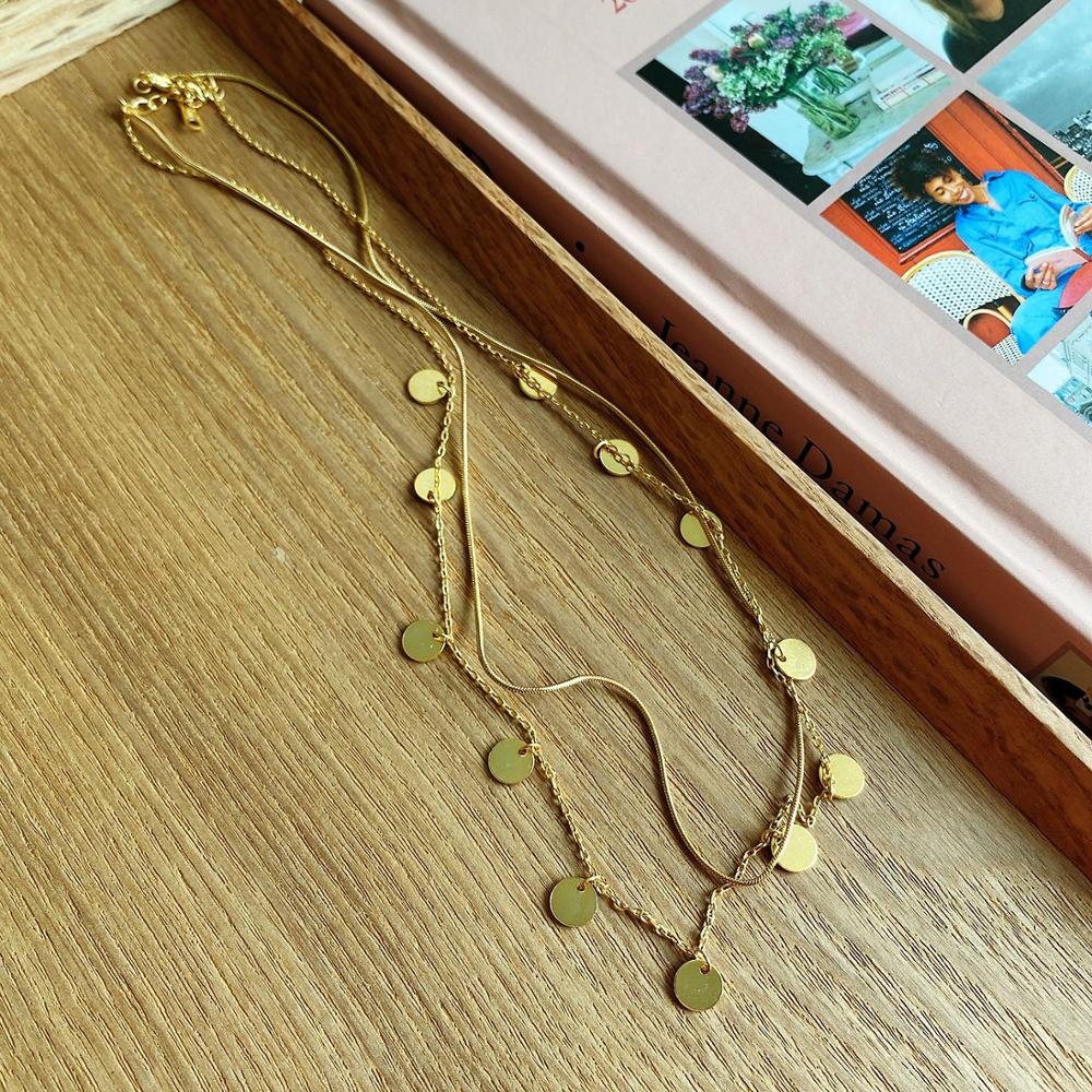 Louleur 925 Sterling Silver Necklace Double Layer Wafer Necklace For Women Silver 925 Fine Jewelry Silver 925 Charms
