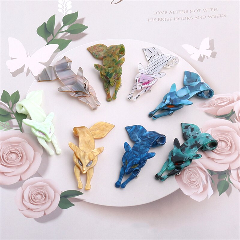 NYN 16 Colors Funny Acrylic Fox Brooches for Women Men Girls Kids Most Popular Animal Party Birthday Year Jewelry