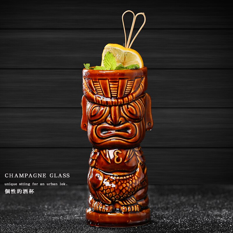 Copa de cóctel TIKI con forma de cráneo, recipiente de cerámica con estatua de Dios del Bar Hollywood, mezclador divertido de bebidas frías, vaso de vino artesanal