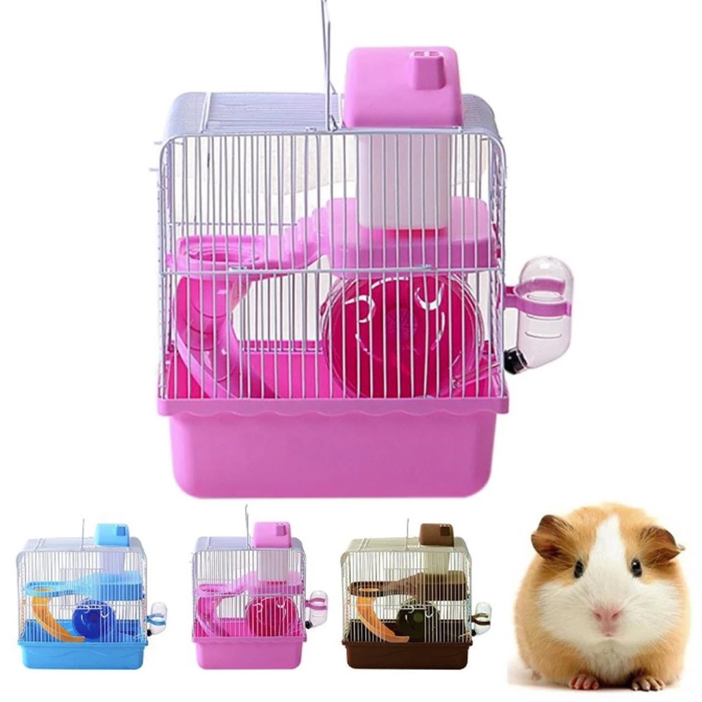 Cage métallique en forme de Villa à Double étage avec bol d&#39;alimentation, jouet de patinage à roulettes, petit château, Cage Hamster à Double étage