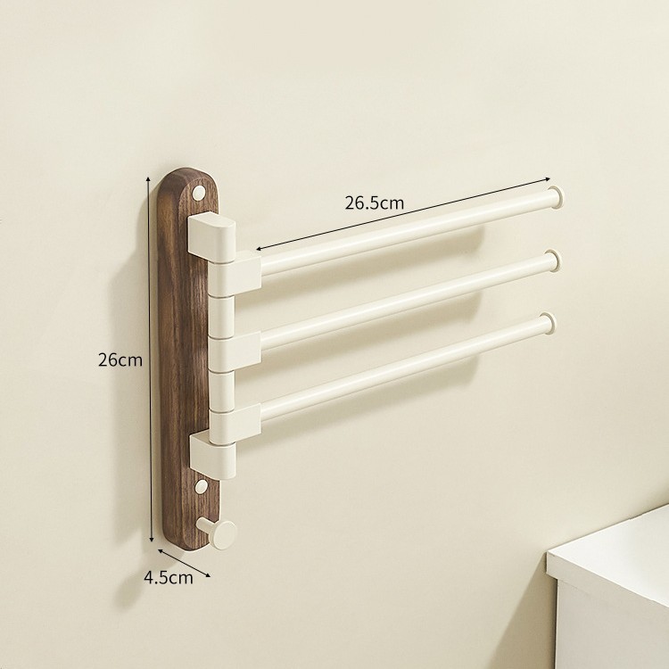 Toallero giratorio de madera de nogal, soporte de pared para baño sin agujeros, toallero de barra múltiple, estante de almacenamiento de toallas para baño: Rosa