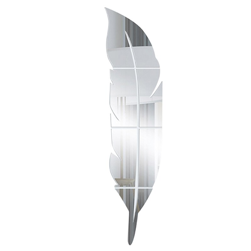 Plumas DIY 3D espejo Adhesivo de pared extraíble s GW 1 Uds decoración de habitación pegatina decorativa de vinilo espejo de pluma espejo Adhesivo de pared: Silver15.3x72cm