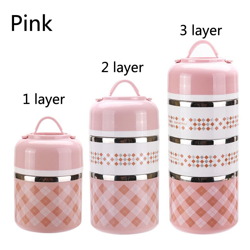 Japanese Thermos Lunch Box for Food Container Stainless Steel Thermal Food Storage Container 1 2 3 Tier Insulated Bento Box: Style 2-pink / 3layers-1230ml