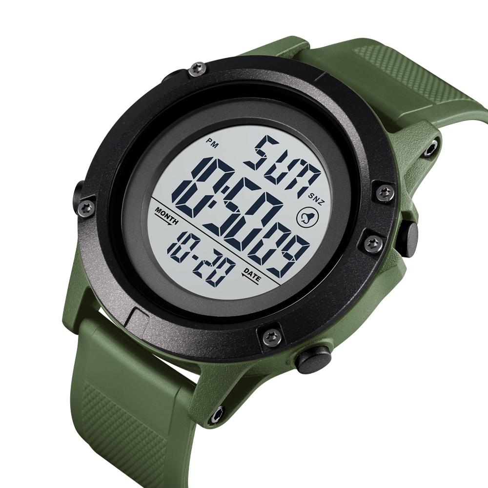Skmei sport herenhorloge 50m waterdicht alarm 12/24 uur klok led licht pu armband digitaal polshorloge relogio masculino 1508: Witgroen