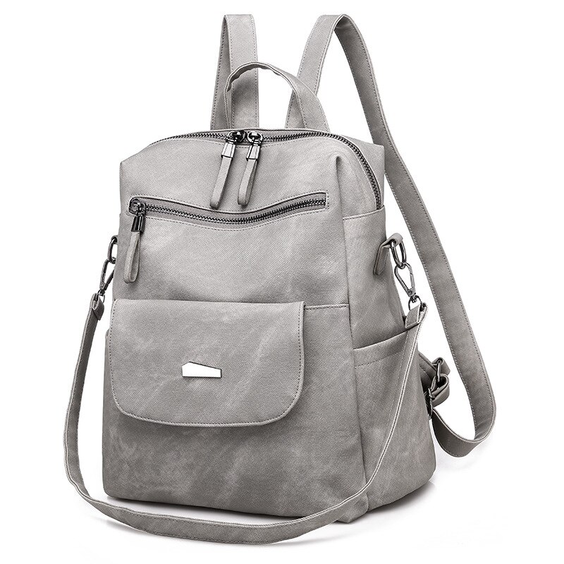 Leather Backpack Women Shoulder Bag Vintage Bagpack Travel Backpacks For School Teenagers Girls Back Pack Women Mochila Feminina: gray