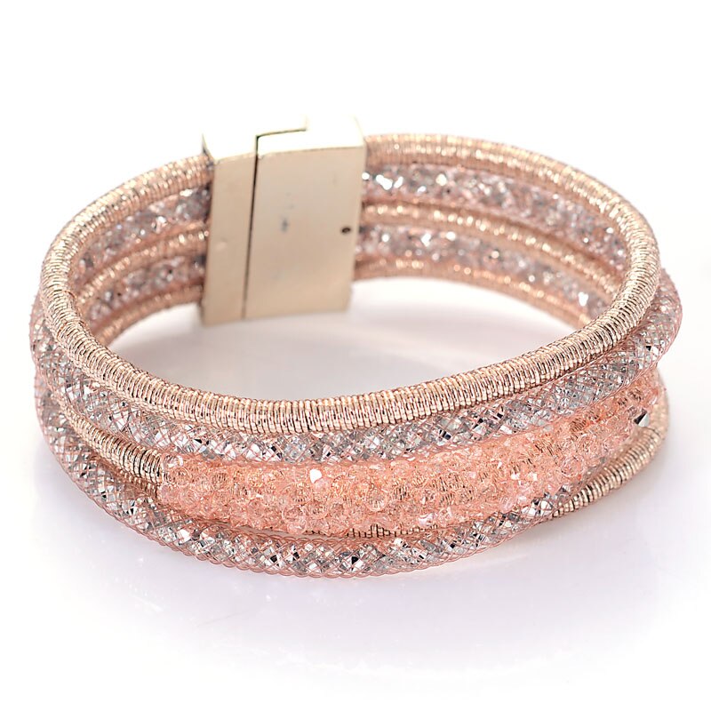 Miasol Unique Multilayer Strands Crystal Charm Magnetic Bracelet Bangle For Women B1966: Champagne