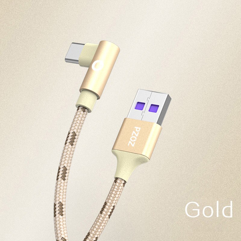 PZOZ 5A usb c kabel usb typ C 90 stopni szybkie ładowanie dla Huawei P20 P10 kumpel 20 zawodowiec 10 Nova 2s ładowarka usb-c Duńczyk rodzaj-c przewód: złoto / 1 m