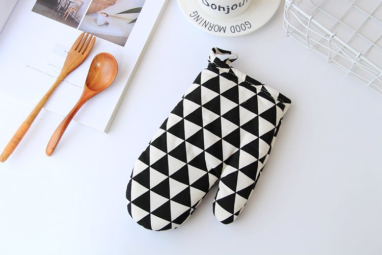 FOURETAW 1 Stück Nette Gelb Grau Baumwolle nordisch Küche Kochen mikrowelle handschuhe backen BBQ topflappen Backofen Handschuhe: E