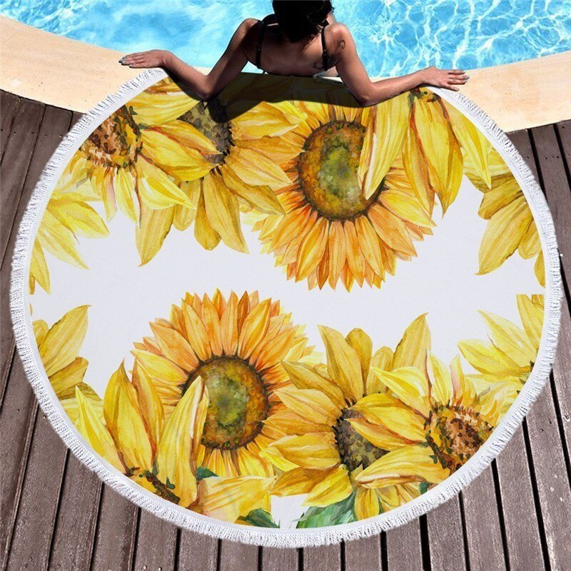 Sunflower Microfiber Round Beach Towel Thick Shower Bath Towels Circle Swim Mat With Tassel Toalla De Playa Serviette De Plage: Beach Towel 11