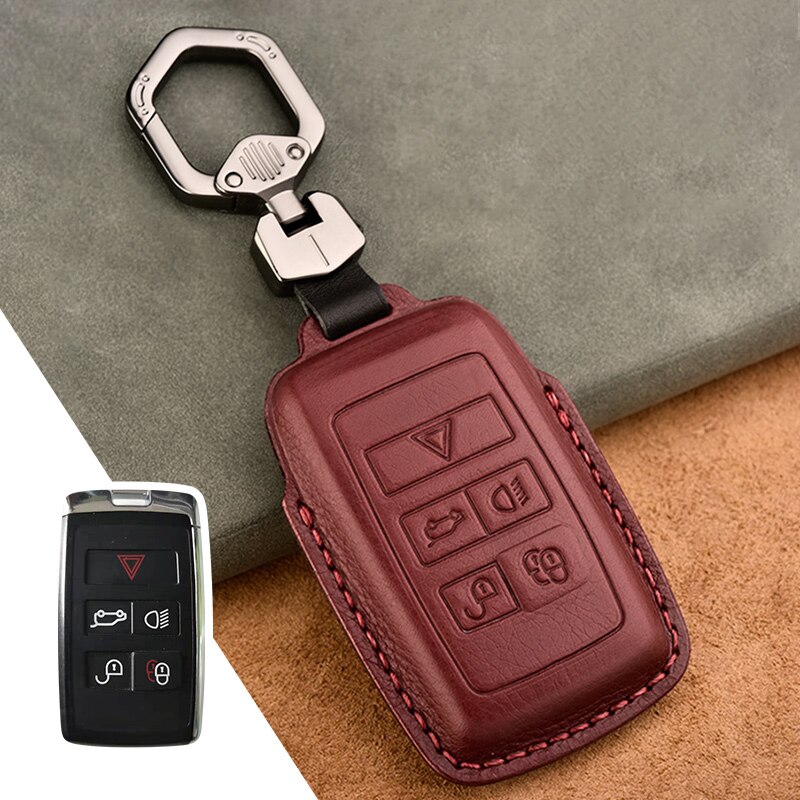 Leather Car Key Cover Full Case for Land Rover Range Rover Sport Evoque Velar Discovery 5 Accessories Protect: red