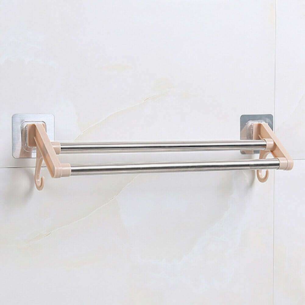 Familt badeværelse håndklædestænger skinneholder holder vægmonteret selvklæbende hængende bøjlehylde: Beige