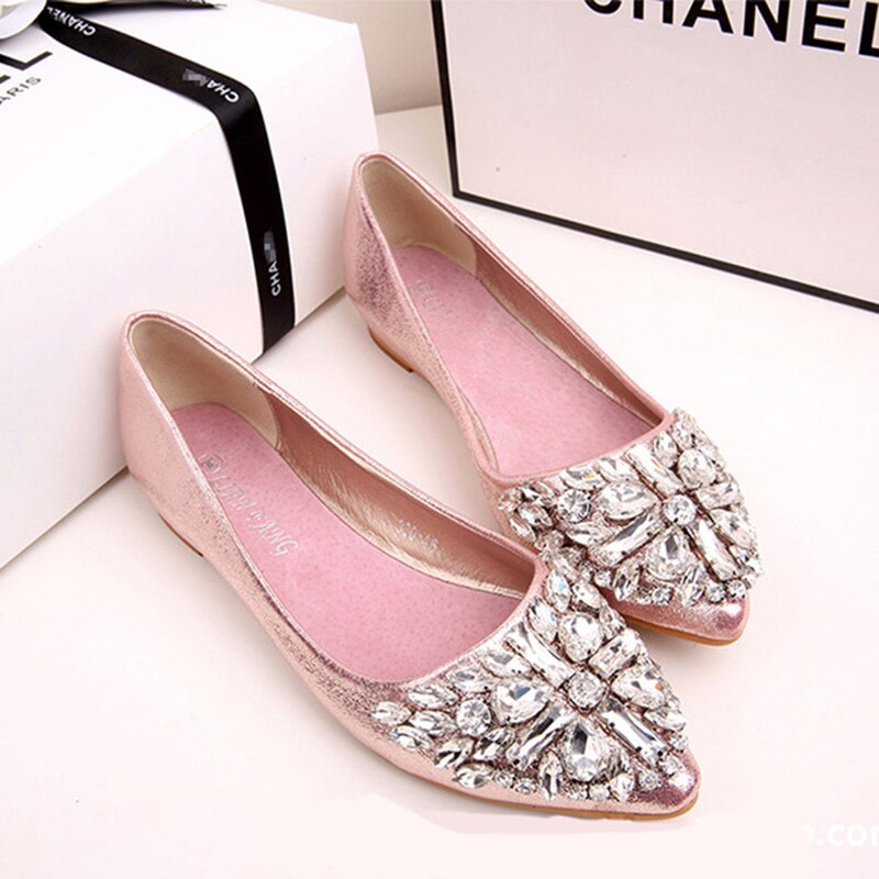 Ushine pu pink guld sølv flade skridsikre slid flade sko båd fritidssko med rhinestone damer ballet fedtstoffer sko piger kvinder: Lyserød / 5