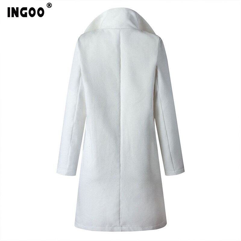 INGOO Autumn Women Long Wool Trench Coat Feminino Office Ladies Caots Winter Casual Vintage A Line Solid Overcoats Femala