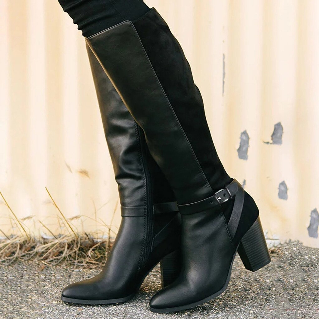 Retro støvler kvinner mykt skinn over kne høye hæler sko plattform varm plysj vinter lange støvler zapatos mujer svart brune støvler