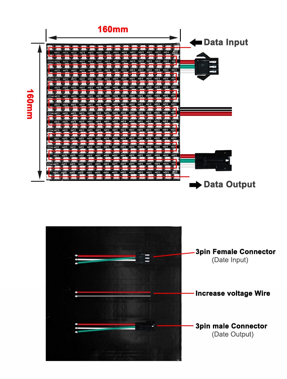 WS2812B 16X16 Module Matrix Screen LED Digital Flexible Individually Addressable Panel Light DC5V
