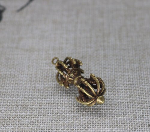 Chinese Collectibles Pure Brass Tibetan Vajra Dorje Small Pendant Statue